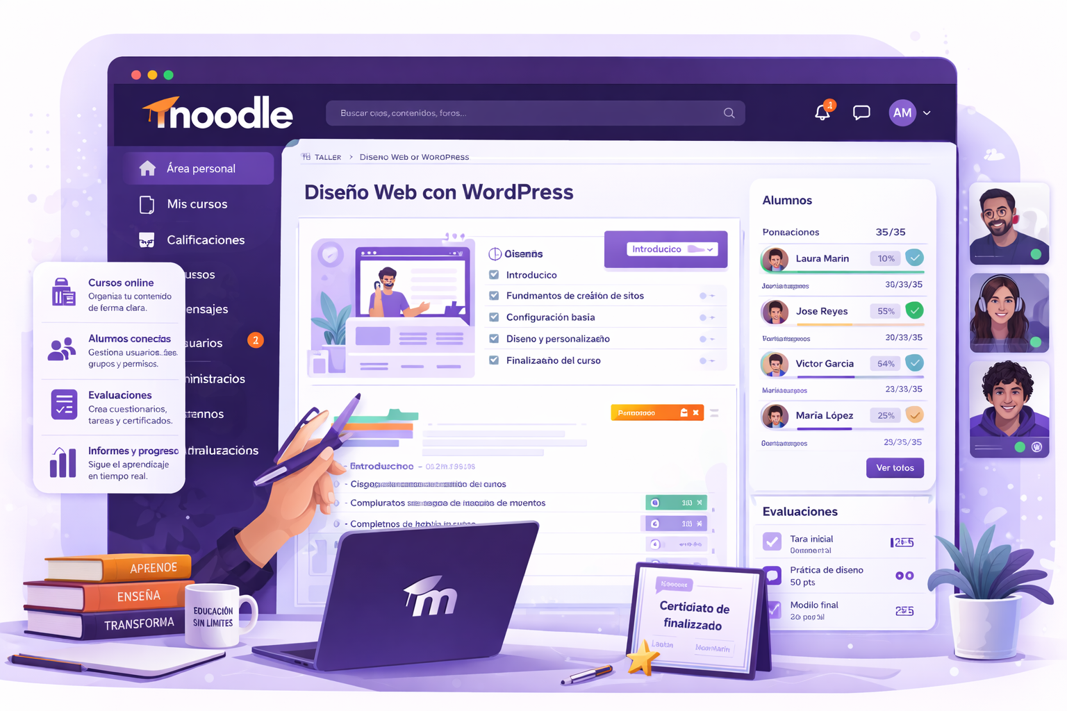 Gestión de cursos, alumnos y evaluaciones en Moodle