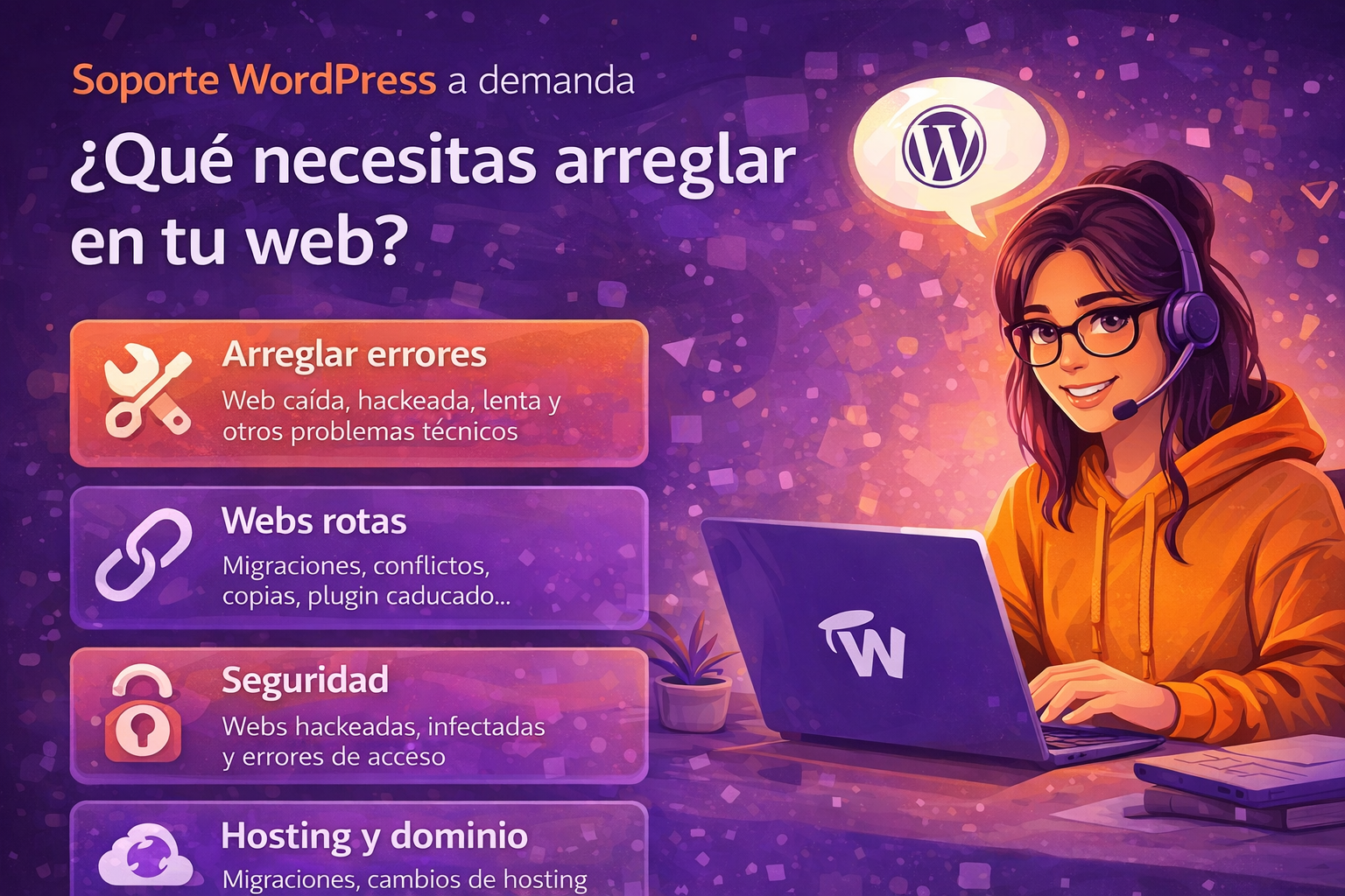 Soporte WordPress a demanda para errores, seguridad y migraciones