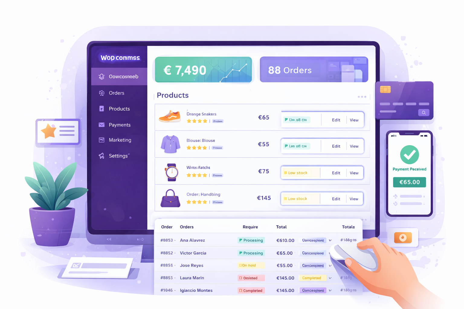 Gestión de tienda online WooCommerce, productos, pedidos y pagos